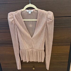 Sabina Musayev Metallic Blush Lurex Long Sleeve Top